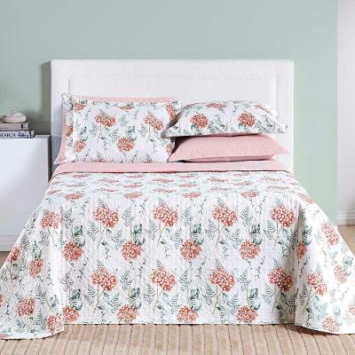 Kit Cobre Leito Colcha Maggy King 3 Peças Dupla Face Percale 200 Fios Hortencia Floral Rosa