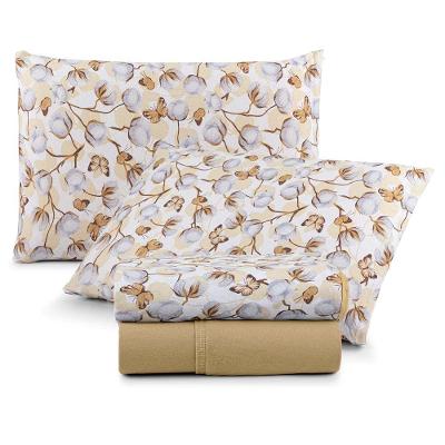 Jogo De Lençol Luar Casal 4 Peças Malha 100% Algodão Estampado Mostarda Cotton