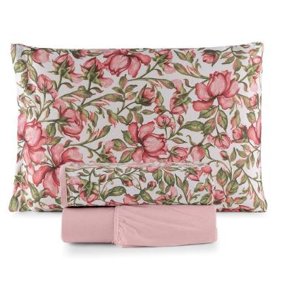 Jogo De Lençol Luar Solteiro 3 Peças Malha 100% Algodão Estampado Rose Floral