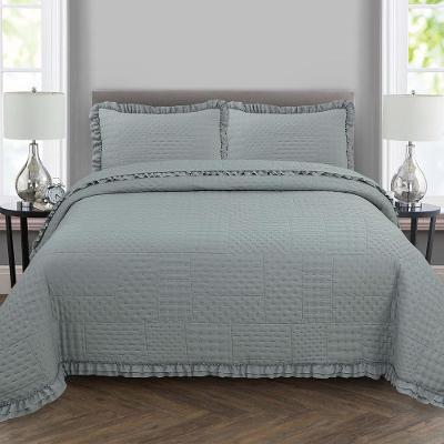 Kit Cobre Leito Colcha Allegra Casal 3 Peças Percal 300 Fios C- Babado Cinza 100% Poliéster