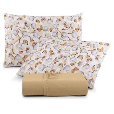 Jogo De Lençol Luar Casal 3 Peças Malha 100% Algodão Estampado Mostarda Cotton