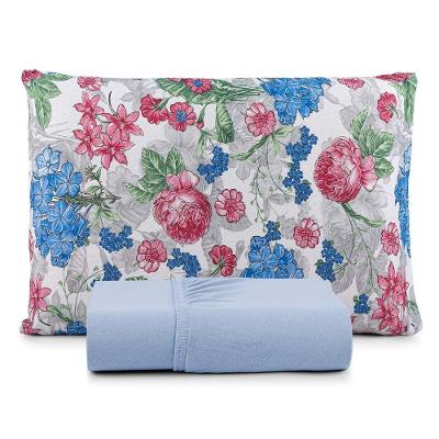 Jogo De Lençol Luar Solteiro 2 Peças Malha 100% Algodão Estampado Azul Floral