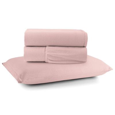 Jogo De Lençol Minimal Solteiro 3 Peças Malha 100% Algodão Liso Rose