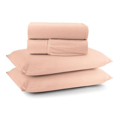 Jogo De Lençol Minimal Casal 4 Peças Malha 100% Algodão Liso Salmão