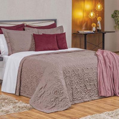 Kit Cobre Leito Colcha Mabelle King 3 Peças 400 Fios Bordado Rose 100% Poliéster