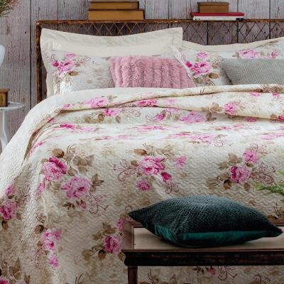 Kit Cobre Leito Colcha Daily Queen 3 Peças Dupla Face Estampado Floral Floral 5 100% Poliéster