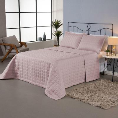 Kit Cobre Leito Colcha Dual Casal 3 Peças Matelado Dupla Face Liso Rose 100% Poliéster