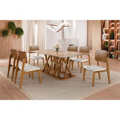 Sala De Jantar Moderna Madeira Maciça 6 Cadeiras 1,60x0,90m - Quartzo Harmonia Salas