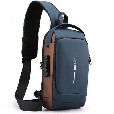 Pochet Masculina Com Cadeado à Prova D'água Anti-roubo Azul Com Dourado