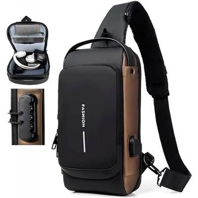 Pochet Masculina Com Cadeado à Prova D'água Anti-roubo Cinza Com Dourado