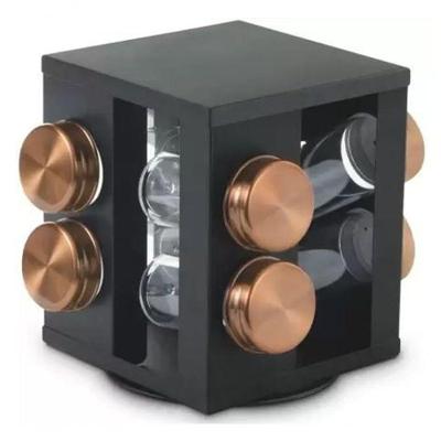 Porta Condimentos Giratório Em Inox Bronze Com 8 Peças 17 Cm - Mimo Style - Aj19185