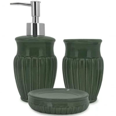 Jogo Com 3 Peças Para Banheiro Em Cerâmica Marine Green 325 Ml - Mimo Style - Bh20107
