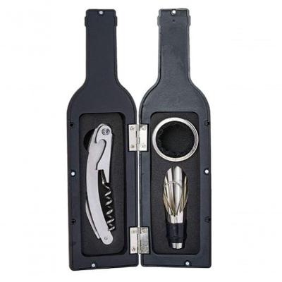 Jogo Para Vinho Em Inox Mini Garrafa Com 3 Peças 23 Cm - Mimo Style - Ac12536