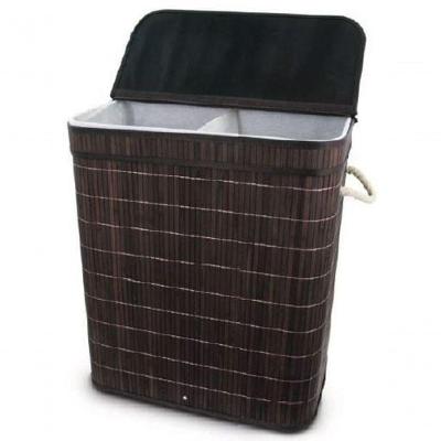 Cesto Duplo Com Tampa Em Bambu Escuro 53x60 Cm - Mimo Style - Bm20200