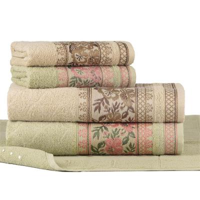 Jogo Toalhas De Banho Fio Penteado 5 Peças Jacquard - Nice - Malva + Palha