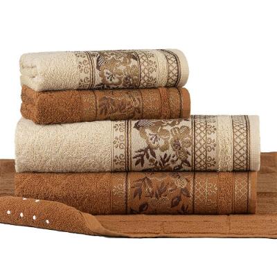 Jogo Toalhas De Banho Fio Penteado 5 Peças Jacquard - Nice - Ferrugem + Palha