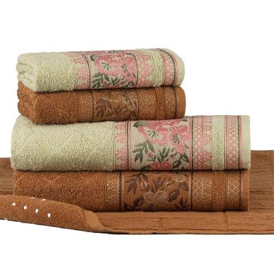 Jogo Toalhas De Banho Fio Penteado 5 Peças Jacquard - Nice - Ferrugem + Malva