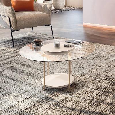 Mesa De Centro Decorativa Sala De Estar Walker Pés De Aço Tampo Vidro Off White G26 - Gran Belo