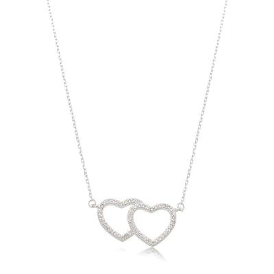Colar Dois Corações Femininas Prata 925