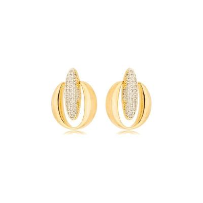 Brinco Botão Vazado Cravejado Banhado A Ouro 18k