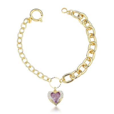 Pulseira Glamourosa Coração De Ametista E Banhada Em Ouro 18k - Elegância Contemporânea