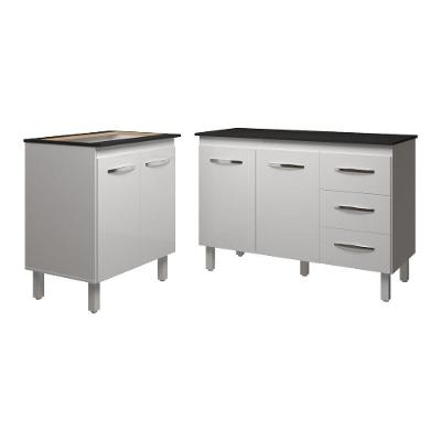 Balcão Para Cooktop 5 Bocas Fran Branco E Armário Bruna 118 Cm Cozinha Gabinete Branco Com Tampo Tampão Preto