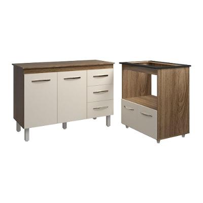 Balcão Armário Gabinete Bruna 118 Cm Off White Com Tampo E Balcão Evelyn Cooktop 5 Bocas Off White