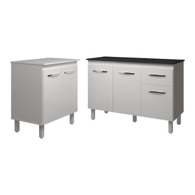 Balcão Para Microondas Ou Forno Branco E Armário Aline 118 Cm Cozinha Gabinete Branco Com Tampo Tampão Preto