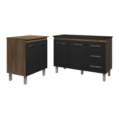 Balcão Para Microondas Ou Forno E Armário Bruna 118 Cm Cozinha Gabinete Preto Com Tampo Tampão Preto