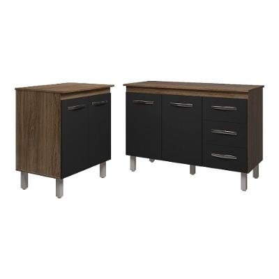 Balcão Para Microondas Ou Forno E Armário Bruna 118 Cm Cozinha Gabinete Preto Com Tampo Tampão