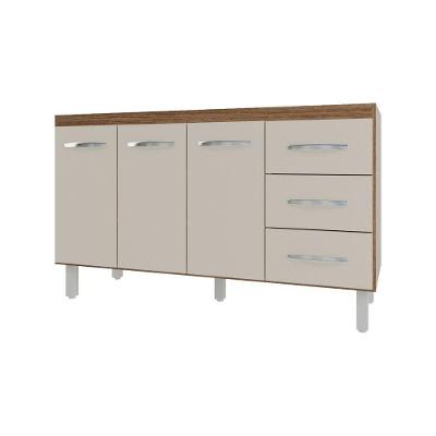 Balcão Armário Cozinha Gabinete Pia De 140 Cm Carine Com 3 Portas E 3 Gavetas Off White