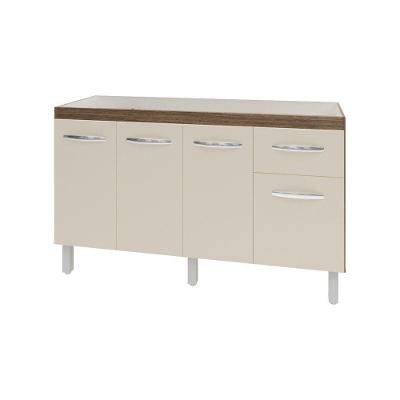 Balcão Cozinha Armário Gabiente Pia De 140 Cm Com 4 Portas E 1 Gavetas Camila Off White