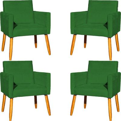 Kit 4 Poltrona Para Sala Recepção Consultório Cadeira Nina pés Palito Verde Suede