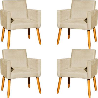Kit 4 Poltrona Para Sala Recepção Consultório Cadeira Nina Pés Palito Bege Suede