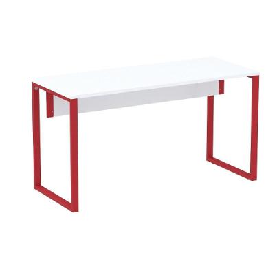 Mesa Escritório P25 Tub Pandin 150 Cm (larg) X 70 Cm (prof) Tampo Mdp Branco Pé Aço Tubular Vermelho