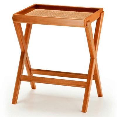 Mesa Bandeja Scarmat Ozki 60 Cm Madeira Eucalipto Cedro Palha De Buriti