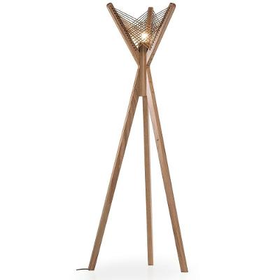 Luminária Fulô Ozki 153 Cm (altura) Madeira Eucalipto Cedro Corda Couro Reconstituído