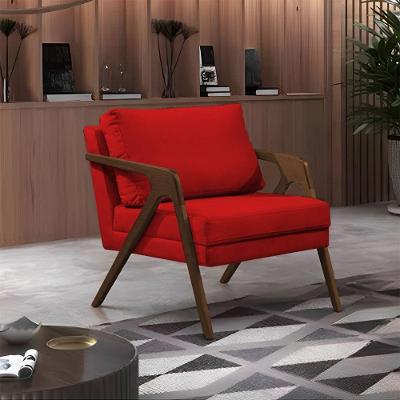 Poltrona Mona Monique Luxo Base Madeira Maciça Mel Veludo Vermelho