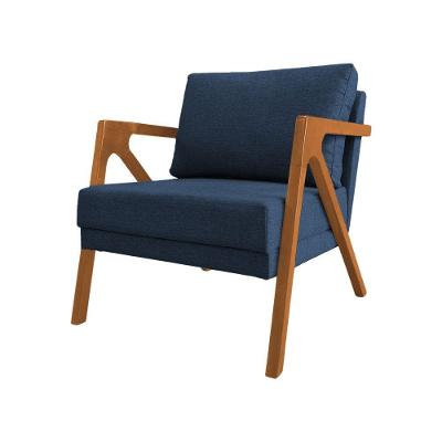 Poltrona Mona Monique Luxo Base Madeira Maciça Cerejeira Linho Azul