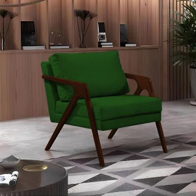 Poltrona Mona Monique Luxo Base Madeira Maciça Castanho Veludo Verde