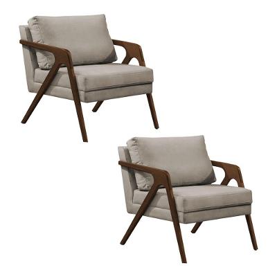 Kit 2 Poltronas Mona Monique Luxo Base Madeira Maciça Mel Veludo Bege