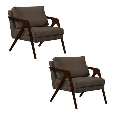 Kit 2 Poltronas Mona Monique Luxo Base Madeira Maciça Castanho Veludo Marrom