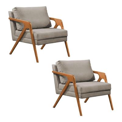 Kit 2 Poltronas Mona Monique Luxo Base Madeira Maciça Cerejeira Veludo Bege