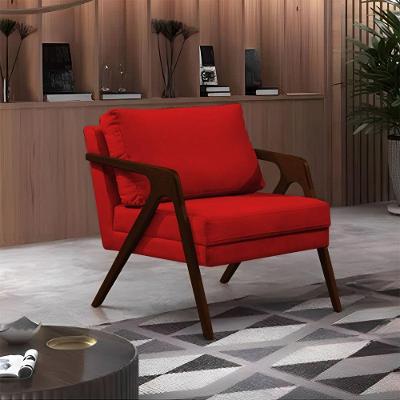Poltrona Mona Monique Luxo Base Madeira Maciça Castanho Veludo Vermelho