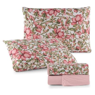 Jogo De Lençol Luar Queen 4 Peças Malha 100% Algodão Estampado Rose Floral