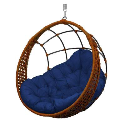 Cadeira Balanço Ninho Suspenso Em Corda Náutica Luxo Ocre/azul