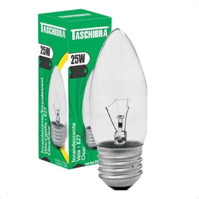 Kit 8 Lâmpadas Incandescente Taschibra Vela 25w E27 Clara 220v