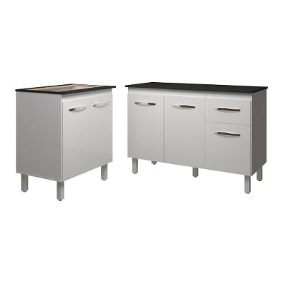 Balcão Para Cooktop 5 Bocas Fran Branco E Armário Aline 118 Cm Cozinha Gabinete Branco Com Tampo Tampão Preto