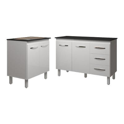 Balcão Para Cooktop 4 Bocas Fran Branco E Armário Bruna 118 Cm Cozinha Gabinete Branco Com Tampo Tampão Preto