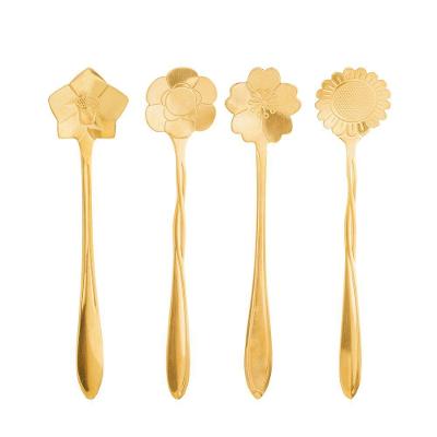 Conjunto 4 Colheres Aço Inox Para Chá E Café Flores Dourado